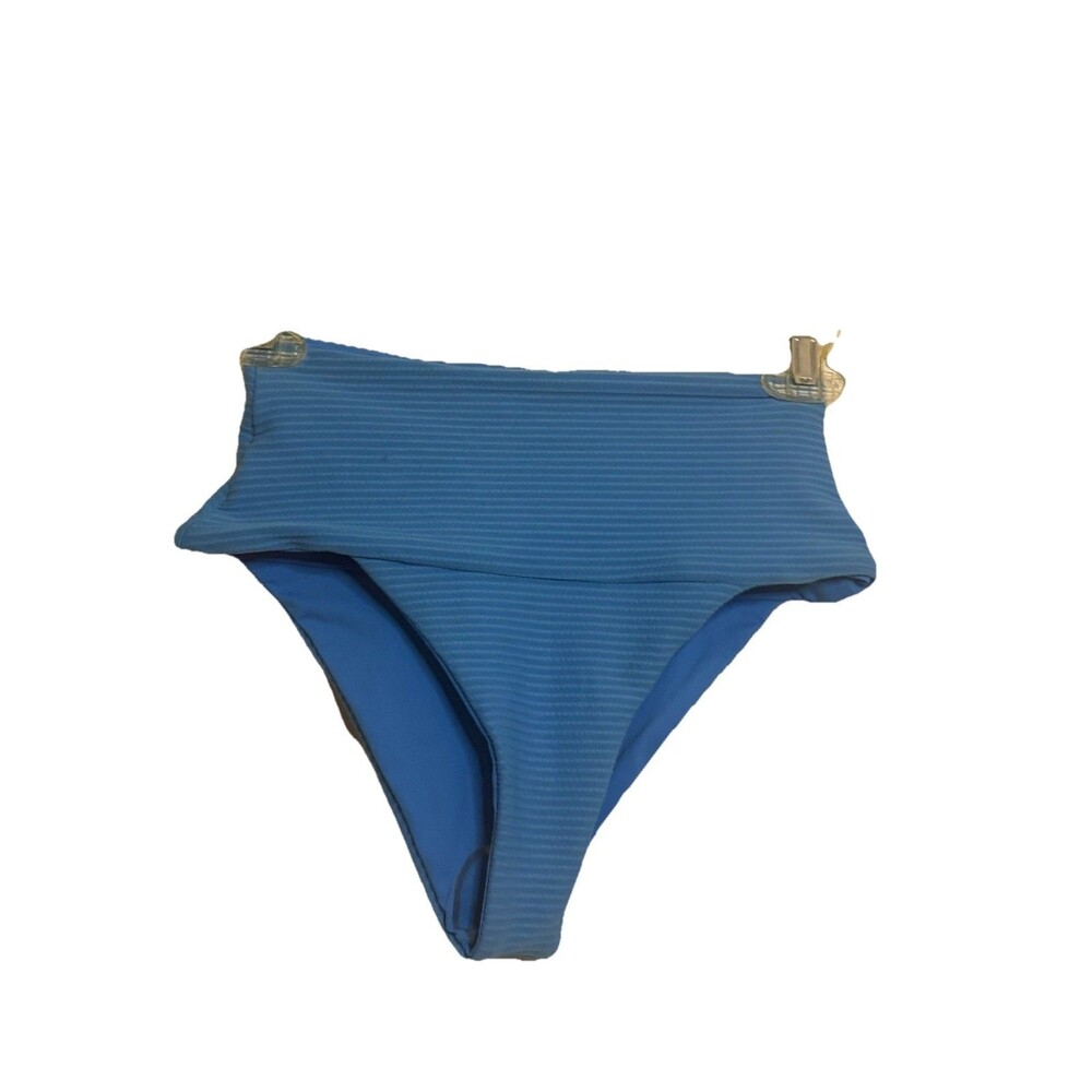 L Space Womens Blue High Waisted Rib Stretch Swim Desi Classic Bikini Bottom XS